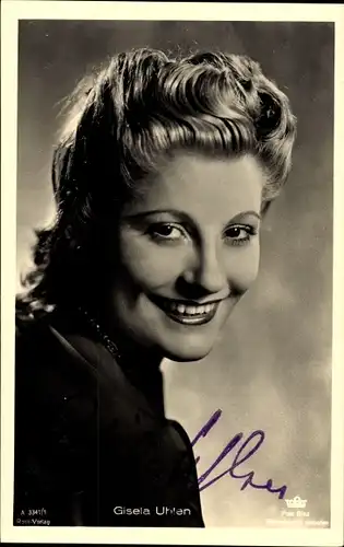 Ak Schauspielerin Gisela Uhlen, Portrait, Ross Verlag A 3341 1, Tobis Film, Autogramm