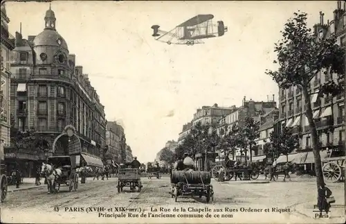 Ak Paris XIX Buttes Chaumont, La Rue de la Chapelle aux Rues Ordener et Riquet