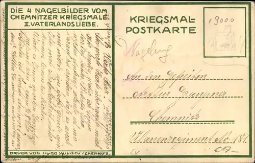 Künstler Ak Wagner, L., Chemnitz, Nagelbilder vom Chemnitzer Kriegsmal, Vaterlandsliebe