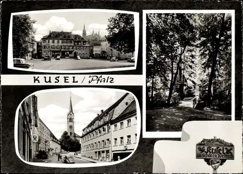 Ak Kusel in der Pfalz, Marktplatz, Kirche, Parkpartie