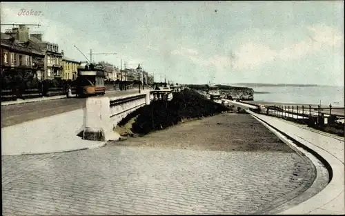 Ak Roker Sunderland England, Straßenpartie, Straßenbahn