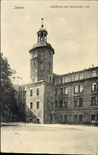 Ak Szczecin Stettin Pommern, Schlossturm, Historische Uhr