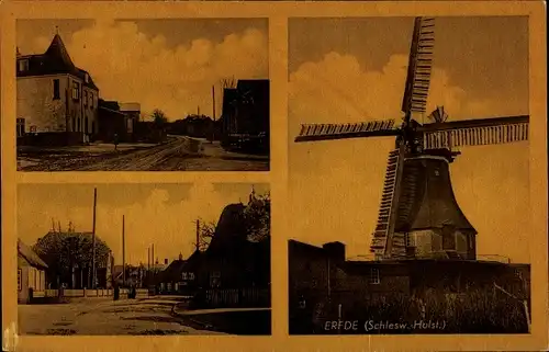 Ak Erfde in Schleswig Holstein, Windmühle, Straßenpartie, Häuser
