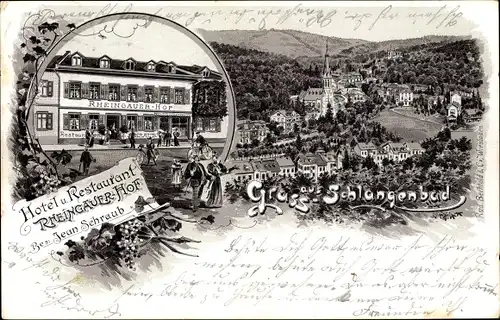 Litho Schlangenbad im Taunus Hessen, Hotel und Restaurant Rheingauer Hof