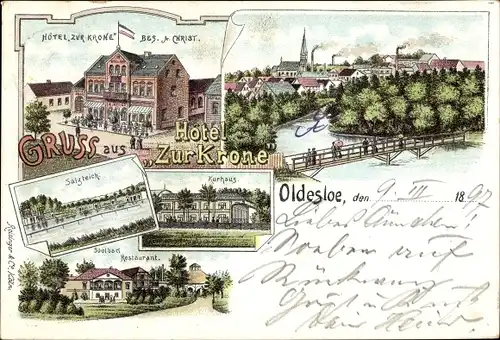 Litho Bad Oldesloe in Holstein, Hotel zur Krone, Salzteich, Kurhaus, Soolbad Restaurant