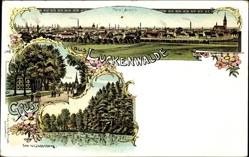 Litho Luckenwalde im Kreis Teltow Fläming, Totalansicht, See in Lindenberg, Elsthal