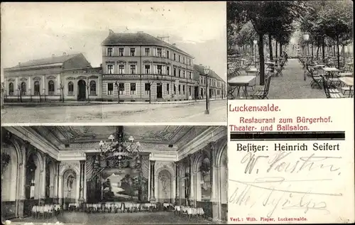 Ak Luckenwalde in Brandenburg, Restaurant und Bürgerhof, Theater, Ballsalon