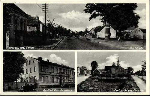 Ak Glasow Mahlow in Brandenburg, Gasthof Karl Sameisky, Dorfstraße, Denkmal