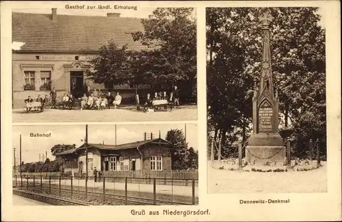 Ak Niedergörsdorf Brandenburg, Gasthof zur ländlichen Erholung, Dennewitz-Denkmal, Bahnhof