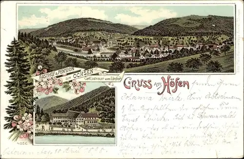 Litho Höfen an der Enz Schwarzwald Württemberg, Gasthof zum Ochsen, Panorama
