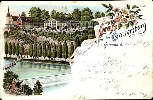 Litho Grimma in Sachsen, Gattersburg, Gastwirtschaft Gustav Schumann
