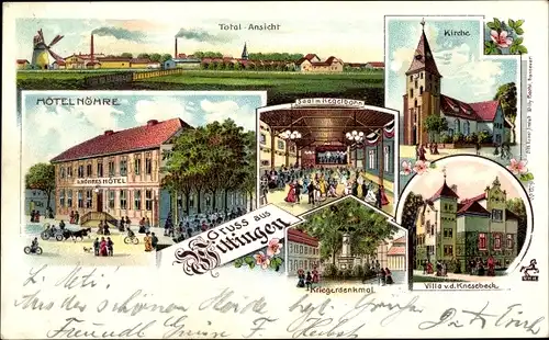 Litho Wittingen in Niedersachsen, Hotel Nöhre, Kirche, Villa Knesebeck, Kegelbahn