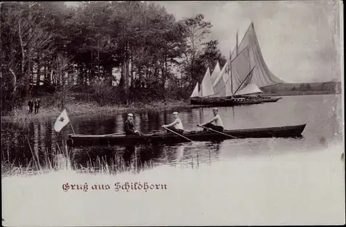 Ak Berlin Wilmersdorf Grunewald Schildhorn, Ruderboot, Segelboot