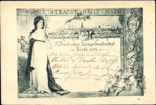 Ak Fürth in Mittelfranken Bayern, IX. Fränkisches Sängerbundesfest 1892