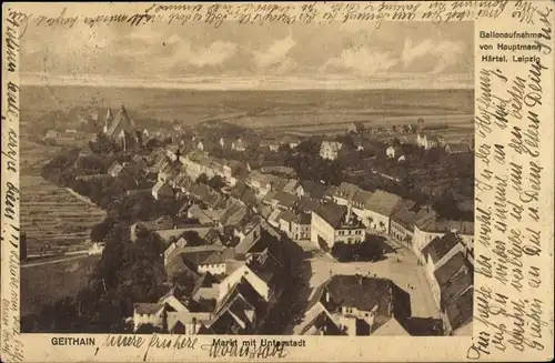 Ak Geithain in Sachsen, Markt mit Unterstadt, Fliegeraufnahme aus Ballon