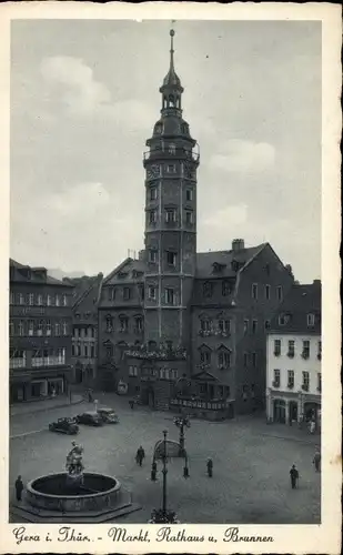 Ak Gera in Thüringen, Markt, Rathaus, Brunnen