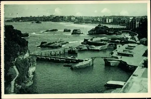 Ak Biarritz Pyrénées Atlantiques, Port des Pecheurs, Grande Plage