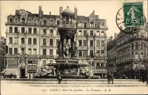 Ak Lyon Rhône, Place des Jacobins, Fontaine