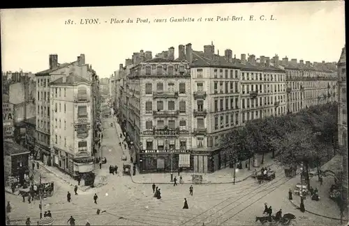 Ak Lyon Rhône, Place du Pont und Cours Gambetta, Rue Paul Bert