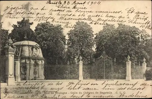 Ak Paris 16. Jahrhundert, Bois de Boulogne, Tor des Chateau de Bagatelle