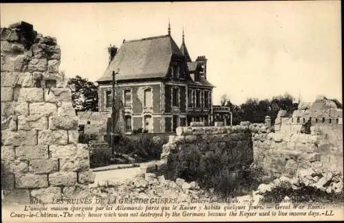Ak Coucy le Château Aisne, Kriegszerstörungen, das einzige nicht zerstörte Haus