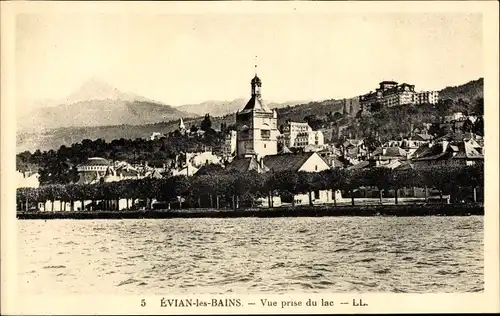 Ak Évian les Bains Haute Savoie, Ortsansicht, See