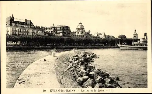 Ak Évian les Bains Haute Savoie, Le lac, la jetee