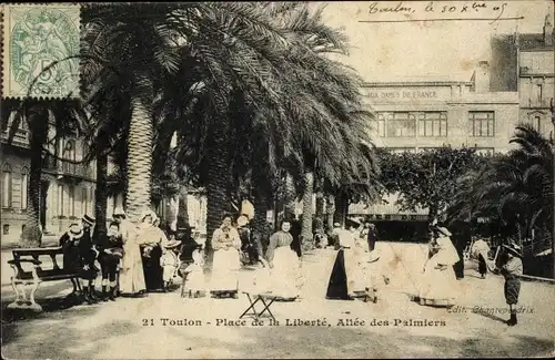 Ak Toulon Var, Place de la Liberte, Allee des Palmiers