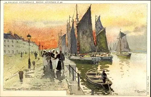 Künstler Litho Oostende Ostende Westflandern, Fischerboote