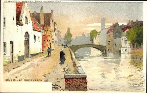 Künstler Litho Ranot, F., Brügge Brügge Flandern Westflandern, Le Minnewater