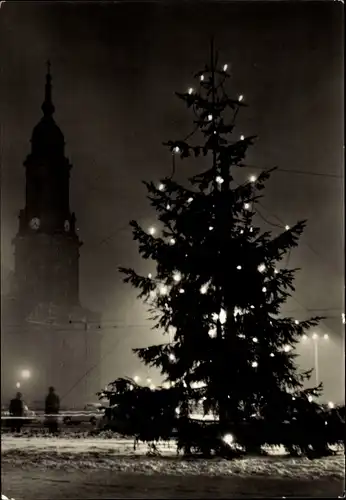 Ak Dresden Altstadt, Altmarkt mit Kreuzkirche, Weihnachtszeit