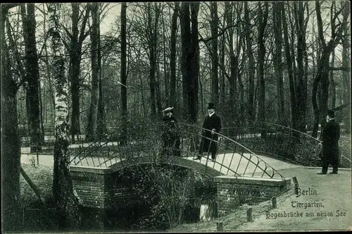 Ak Berlin Tiergarten, Bogenbrücke am neuen See