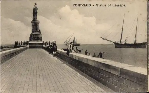 Ak Port Said Ägypten, Statue of Lesseps