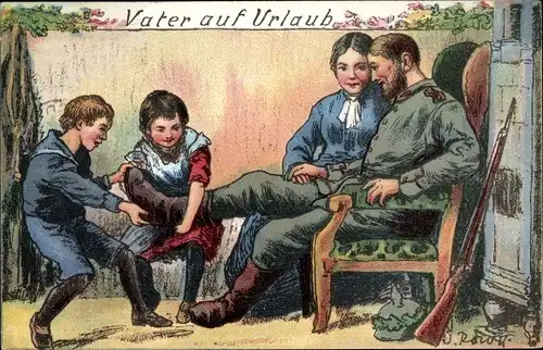 Ak Vater auf Urlaub, deutscher Soldat mit seiner Familie, Verein f. Kinder-Volksküchen