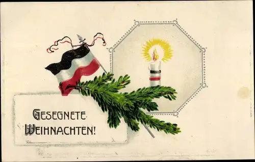 Ak Glückwunsch Weihnachten, Fahne, Kerze, Patriotik Kaiserreich