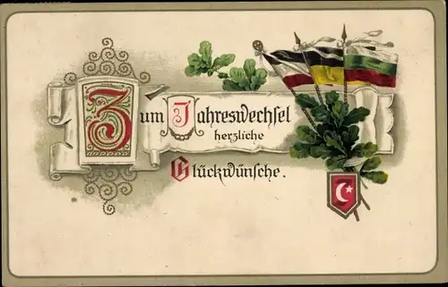 Ak Glückwunsch Neujahr, Fahnen Deutschland, Österreich, Ungarn