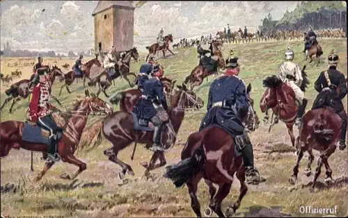 Künstler Ak Hoffmann, Anton, Offizierruf, berittene Soldaten auf dem Feld, Kavallerie