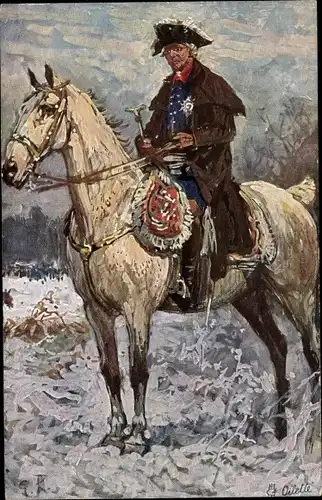 Künstler Ak Friedrich II auf einem Pferd