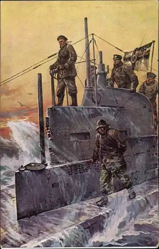 Künstler Ak Stöwer, Willy, Deutsches U Boot, Unterseeboot, Kaiserliche Marine, U-Boot-Spende 1917