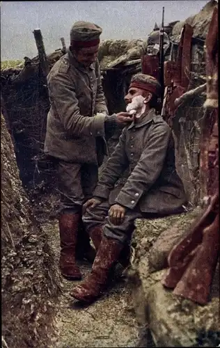 Ak Der Barbier im Schützengraben, Soldatenleben, Deutsche Soldaten, I. WK