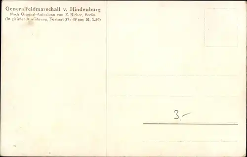 Ak Generalfeldmarschall Paul von Hindenburg, Uniform, Säbel, Orden