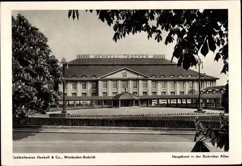 Ak Biebrich am Rhein Wiesbaden, Sektkellerei Henkell und Co, Hauptfront vor der Wiesbadener Allee