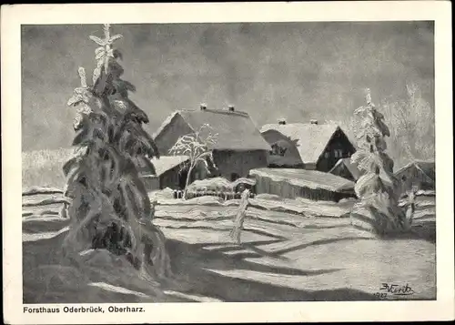Künstler Ak Oderbrück Braunlage im Oberharz, Winter