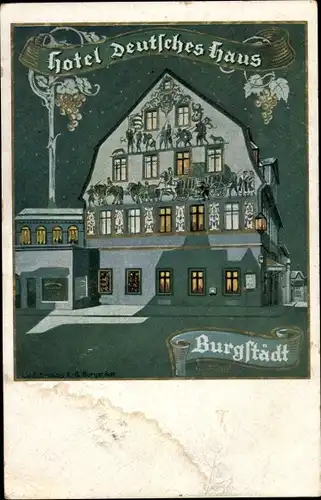 Künstler Ak Burgstädt in Sachsen, Hotel Deutsches Haus