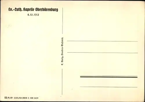 Künstler Ak Oberbärenburg Altenberg im Osterzgebirge, Ev Luth Kapelle, 1913