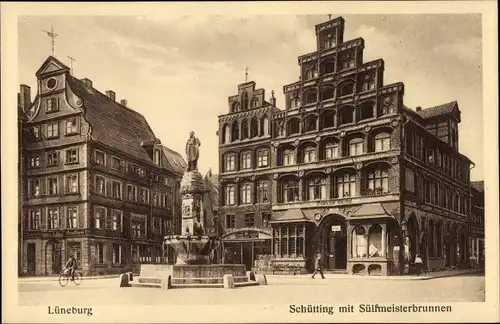 Ak Lüneburg in Niedersachsen, Schütting mit Sülfmeisterbrunnen, Deutscher Gasthof