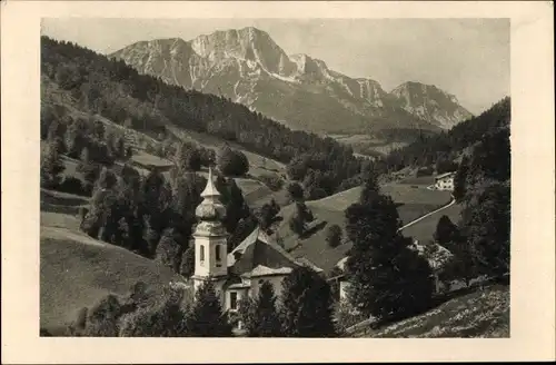 Ak Maria Gern Berchtesgaden in Oberbayern, Panorama mit Kirche