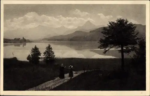 Ak Weißensee Füssen im Ostallgäu, Morgensonne, Personen