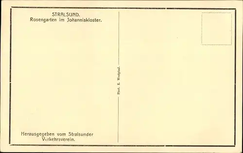 Ak Stralsund in Vorpommern, Rosengarten im Johanniskloster