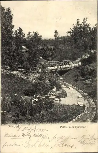 Ak Hamburg Nord Ohlsdorf, Friedhof, Holzbrücken